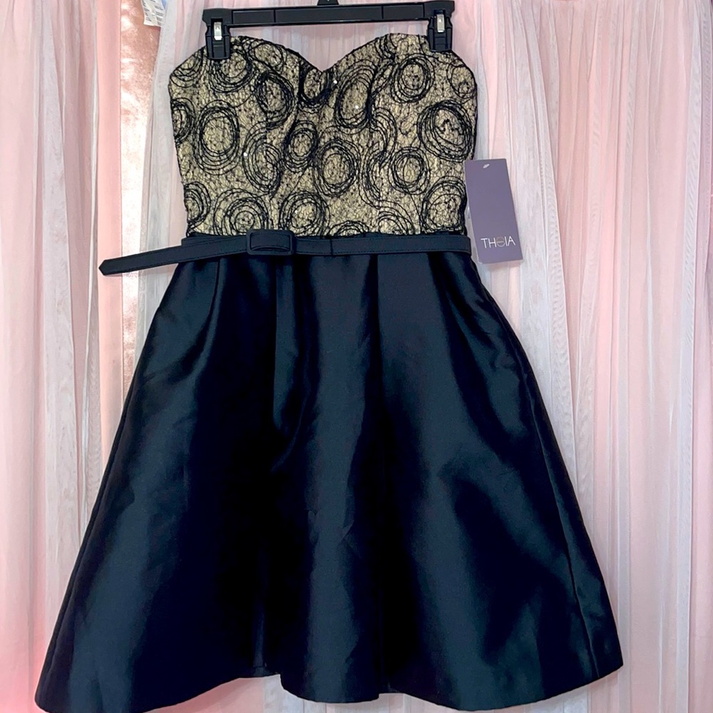 Strapless black sequin dress by theia couture sz 12 NEW